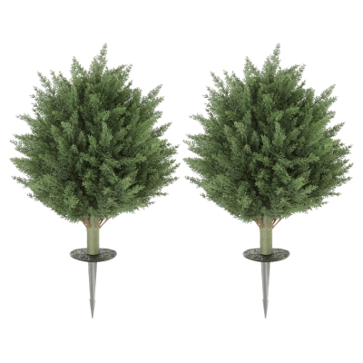 HOMCOM 60 cm Artificial Cypress Tree with Ground Stake, Set of 2 Artificial Plants for Indoor & Outdoor, UV Resistant, Green