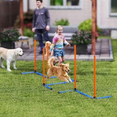 Pawhut Conjunto Agility para Cães Equipamento de 3 Peças com Estacas de Slalom Bolsa de Transporte Conjunto de Treino para Todos Os Tamanhos de Cães Laranja