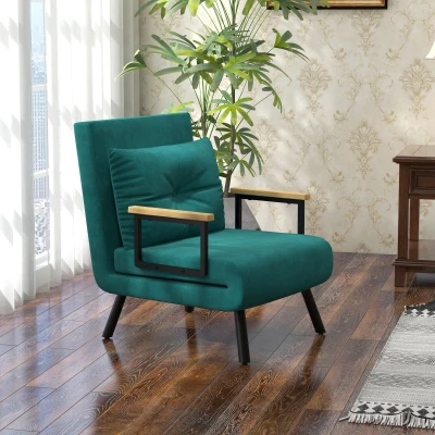 HOMCOM Fauteuil Convertible 3-en-1 Vert Dossier Réglable 5 Positions