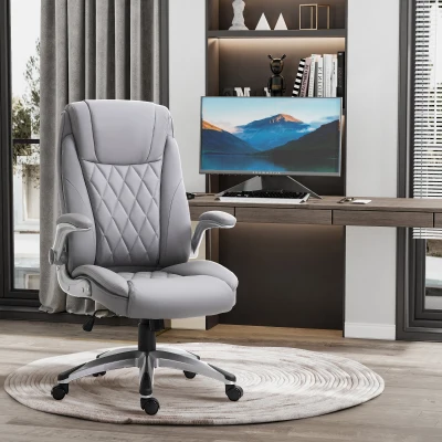 Vinsetto High Back Swivel Office Chair Grey Ergonomic PU Leather