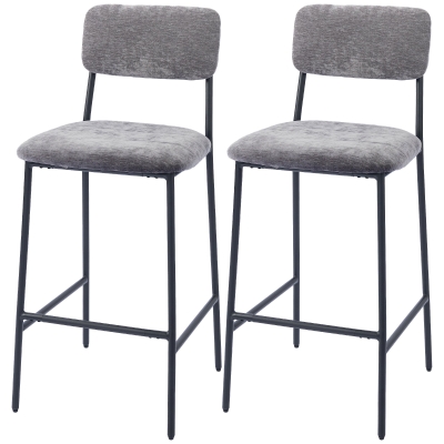 HOMCOM Lot 2 Tabourets Bar Tissu Gris Dossier Haut 45,5x48x101cm