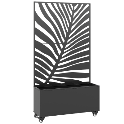 Outsunny Jardinieră cu spalier, cuvă pentru flori, cu paravan de intimitate și roți blocabile, metal, 90 x 30 x 160 cm, negru
