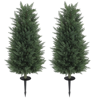 HOMCOM Set of 2 Decorative Artificial Plant, Cypress Tree with 831 Leaves and Ground Stakes, UV Resistant, Fake Plant for Home Indoor Decor, 100 cm