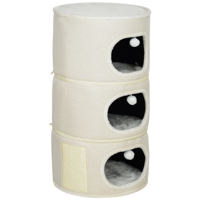 PawHut 4 Level Cat Barrel, Separation Design Cat Tower with Four Cushions, Sisal Scratching Mat, Three Toy Balls, Cat Cave & Cat Hideaway for Large Adult Cats, Coffee Brown