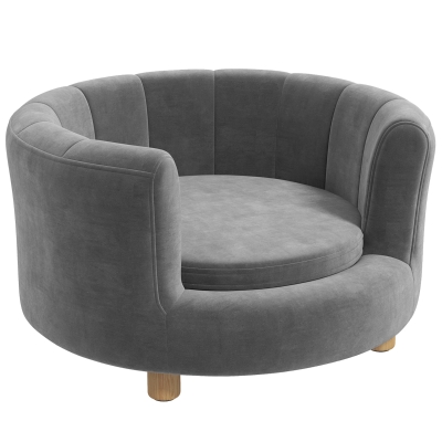 PawHut Łóżko dla Zwierząt Domowych z Nogami z Drewna, Podniesione, z Pokrowcem Flanelowym, Zdejmowana Poduszka, Szary