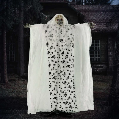 Outsunny 175cm Halloween Dekoracja Geisterbraut Hängend Skelett Schädel Augenglühen Horror-Geräusche mit Spezialeffekten und Soundfunktion In Lebensgröße Indoor Outdoor Deko