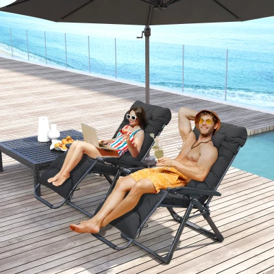 Outsunny 2pc Reclining Zero Gravity Sun Loungers Black
