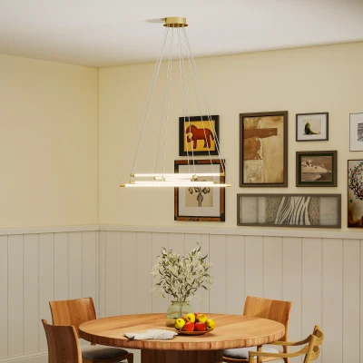 HOMCOM Lampa wisząca LED z 5 regulowanymi rurkami świetlnymi, Nowoczesna lampa wisząca 50W do kuchni, jadalni, Złoto+Białe