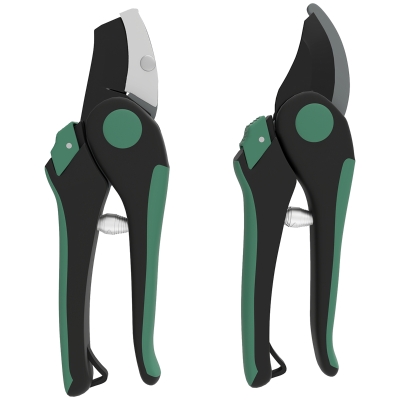 Zestaw narzędzi ogrodowych Outsunny 2 sztuki, Metalowe narzędzia ogrodowe z nożycami Bypass i Amboss, Zestaw do ogrodnictwa, Prezenty ogrodnicze dla kobiet i mężczyzn, Zielony+Czarny