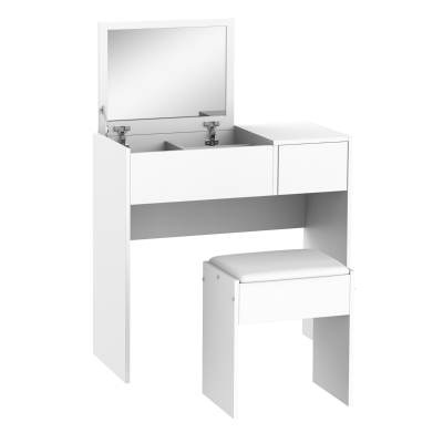 HOMCOM Makeup Desk with Drawer, Vanity Table Set with Flip-up Mirror and Cushioned Stool, White