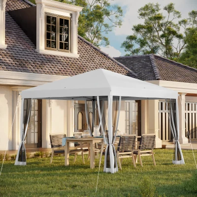 Outsunny partytent paviljoen vouwtent met zijwanden incl. draagtas, metaal + Oxford, wit, 3 x 3 x 2,55 m