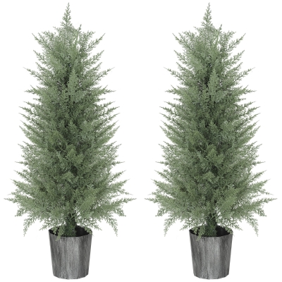 HOMCOM Lot de 2 Cyprès Artificiels 90cm Vert en Pot