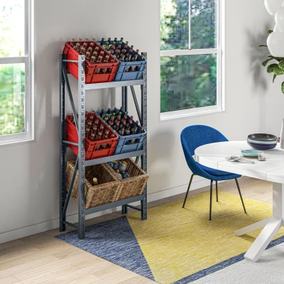 HOMCOM Drink Crate Rack for 6 Boxes, Grey Steel, Freestanding Bottle Crate Stand, Drink Shelf, Height Adjustable, 80L x 30W x 160Hcm