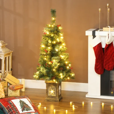 Sztuczna Choinka HOMCOM 120 cm z 100 LED, 8 Trybami Świecenia, 214 Gałęzi, Dekoracje Świąteczne z Metalową Podstawą do Wnętrz