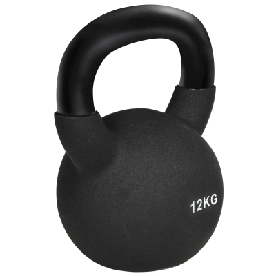 HOMCOM Kettlebell 12 KG z żeliwa z powłoką neoprenową, Hantla do treningu siłowego, kondycyjnego i Rdzenia, Z osłoną chroniącą podłogę, Czarna