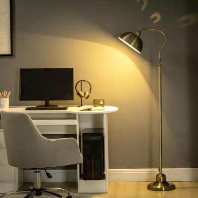 HOMCOM Lampa podłogowa z gwintem E27, lampa podłogowa z regulowanym kloszem, lampa łukowa 40 W w designie retro, efekt mosiądzu, do salonu, sypialni