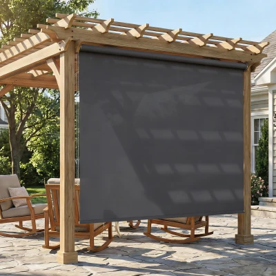 Outsunny Estore Exterior 160x240 cm Retrátil para Varanda com Corrente de Contas UPF30+ Toldo Vertical Cinza Escuro