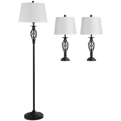 HOMCOM 1 Lampada da terra + 2 Lampade da tavolo Ф38cm x 158cm, Ф30 x 62cm Bianco