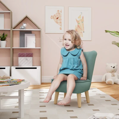 AIYAPLAY Fotelik Dla Dzieci, Sofa Dziecięca z Wyglądem Aksamitu, Nogi z Drewna, Fotel Dla Dzieci 3-7 Lat, Pokój Dziecięcy, Salon Zabaw, Jasnoniebieski