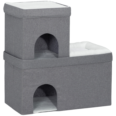 PawHut Cat House, Cat Condo with Cat Beds, Cushions, for Indoor Kittens, Grey