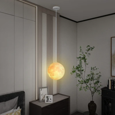 Lampa wisząca 3D Księżyc, sterowanie APP, muzyka, kremowa