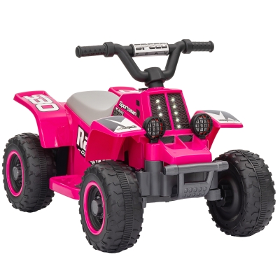AIYAPLAY 6V Electric Quad Bike for Kids, Battery Powered Ride On ATV with Forward Backward, LED Headlights, for Ages 18-36 Months - Pink