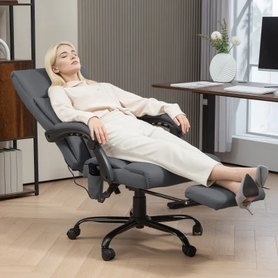 Vinsetto Fotel biurowy z funkcją masażu, Ergonomiczny Krzesło Biurowe z funkcją leżenia, Podgrzewaniem Lędźwiowym, Regulowaną Wysokością, Komputerowe z Podnóżkiem, Obrotowe, Ciemnoszary