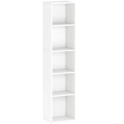 HOMCOM 5 Tier Bookshelf, Freestanding Bookcase with Adjustable Shelves, Display Storage Unit for Living Room, Bedroom, Study, 30W x 24D x 133.5H cm, White