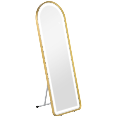 HOMCOM Arched Full Length Mirror with LED Lights, 152 x 50cm Floor Mirror, Free Standing, Wall Mount or Leaning, Dimmable Full Body Mirror with 3 Colour Lighting, Memory Function for Bedroom, Plug-in