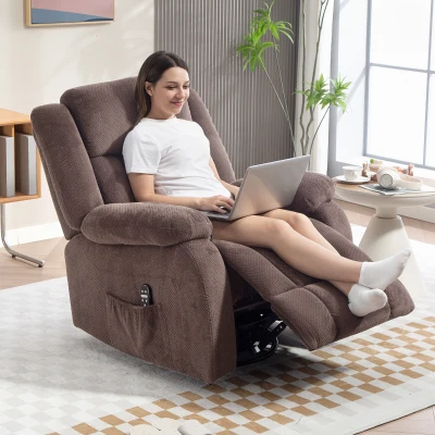 HOMCOM Fotel masujący, 8 punktów wibracyjnych, 5 trybów, ogrzewanie lędźwiowe, regulowany, obrotowy, tapicerowany fotel, brązowy