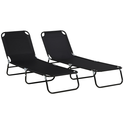 Outsunny Set of 2 sun loungers, folding chaise lounge with 5-position adjustable backrest, steel frame, black