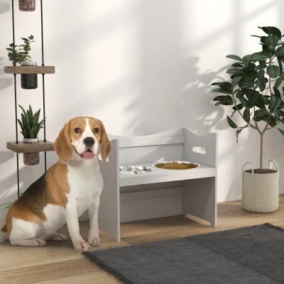 PawHut Podniesiona miska dla psa, regulowany stojak na pokarm, stacja żywieniowa z 2L misą stalową, stojak na pokarm, uchwyt, bar dla psów wszystkich rozmiarów, Biały