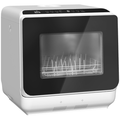 HOMCOM Table Top Dishwasher, Mini Countertop Dishwasher with Built-in 6L Water Tank, 6 Programs, Touch Control, LED Display, 4 Place Settings, Dual Water Supply and Air Drying Function, White