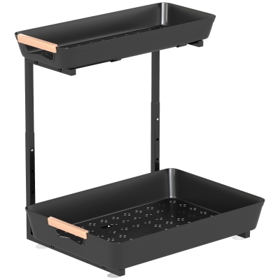 HOMCOM 2-Tier Countertop Storage Shelf with Adjustable Height, Kitchen Organiser with Metal Frame and 2 Storage Baskets for Kitchen, Cupboard, Bathroom, Black