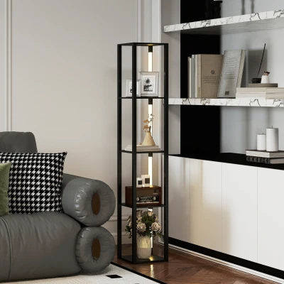 HOMCOM Lampada da Terra 4 Ripiani e 3 Luminosità 29x29x163cm Nero