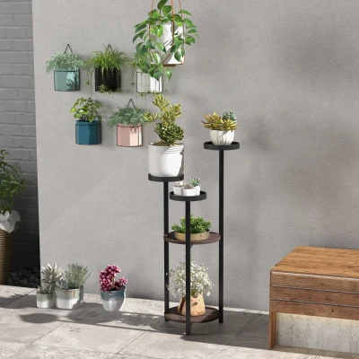 Outsunny Stojak na rośliny z drewna, regał na kwiaty z 5 poziomami, stojak na rośliny, schody na kwiaty, stojak na kwiaty do ogrodu, balkonu, brązowy, 28 x 28 x 87 cm