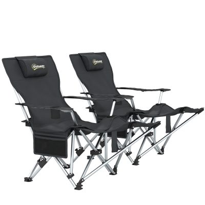 Fotel campingowy składany 2 szt., z podnóżkiem, lekki