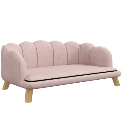 Sofa dla psa, z oparciem i drewnianymi nogami, Różowe