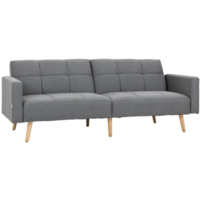 HOMCOM Sofa 2 w 1 z funkcją spania 205 x 88 cm, Kanapa z poduszkami, Wygląd lnu - Szara