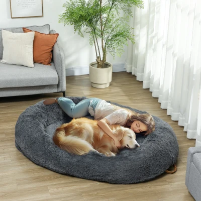 PawHut Human Dog Bed, 175L x 115W x 35Hcm Giant Human Dog Bed with Washable Cover, Waterproof Non-slip Bottom, Handel, Fluffy Dog Bed for People, Adults, Pet Family, Dark Grey