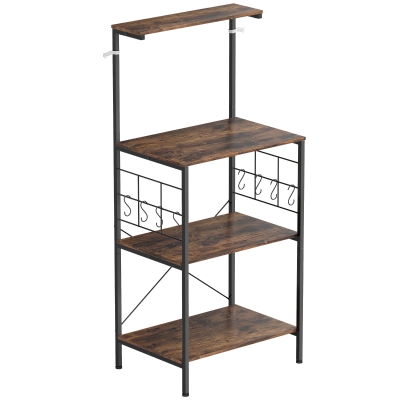 Półka kuchenna HOMCOM, wolnostojąca z 8 hakami, 2 półkami, panele metalowe, rustykalny brąz, 60 x 42 x 134,5 cm