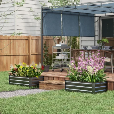 Outsunny Zestaw 2 Wysokich Grządek, Kwietnik, Skrzynka na Kwiaty, Donica odporna na rdzę, Donica na Balkon, Taras, Ocynkowana Stal, Ciemnoszary, 100 x 60 x 30 cm