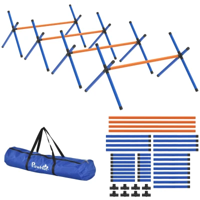 PawHut Set de Agility para perros, equipo Agility de 4 piezas con vallas, bolsa de transporte, set de entrenamiento ajustable para perros pequeños
