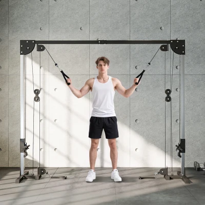 SPORTNOW Crossover stacja fitness z systemem kablowym, dla 1 lub 2 osób, stal, czarny