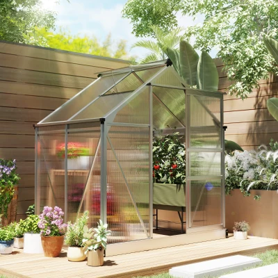 Outsunny Walk-In Greenhouse Aluminium Frame 6x4ft Silver