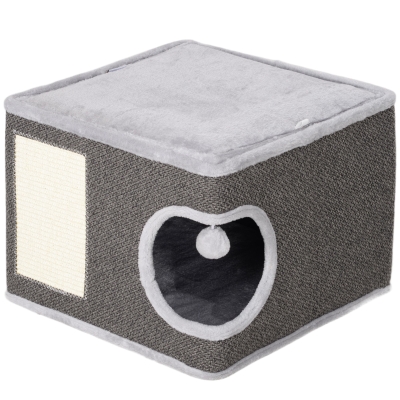 PawHut Cat Condo with 2 Cushions, Cat Tower with Top Bed, Scratching Pad, Toy Ball, Small Cat Tree for Large Adult Cat, Charcoal Grey
