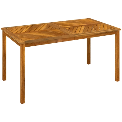 Outsunny Garden Table with Parasol Hole for 6 Person, Acacia Wood Rectangle Outdoor Dining Table with Slatted Tabletop for Patio, Balcony, 150 x 85 x 75 cm, naturalne drewno