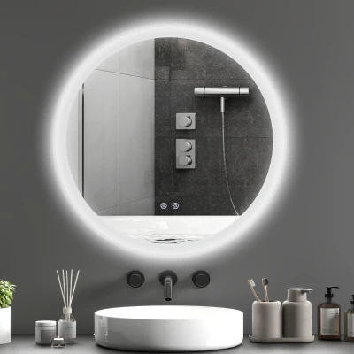 kleankin Miroir LED Rond 70cm Antibuée Blanc/Argent
