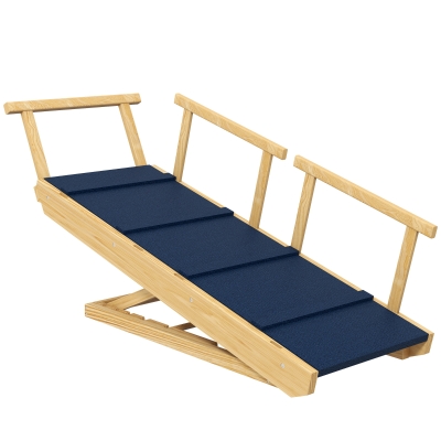 Rampy dla psów składana, z demontowalnymi barierkami, naturalna