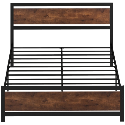 HOMCOM Cadre de Lit Double 160x200cm Acier Bois Foncé